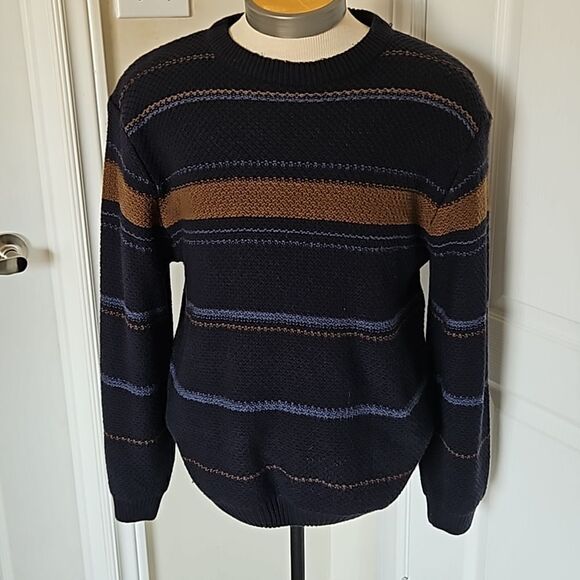 Van Heusen Men's Knitted Long Sleeves Sweater Medium Navy Blue/Brown - Picture 6 of 16